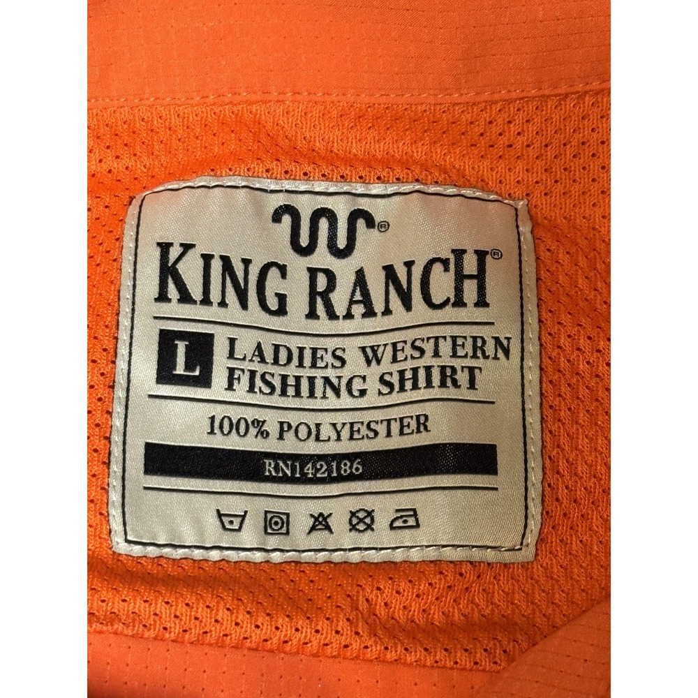 King Ranch Shirt Womens L Orange Western Fishing Snap Front Long Sleeve Sawtooth - Picture 3 of 11